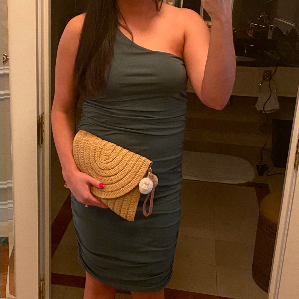 Olive Green one shoulder Dress